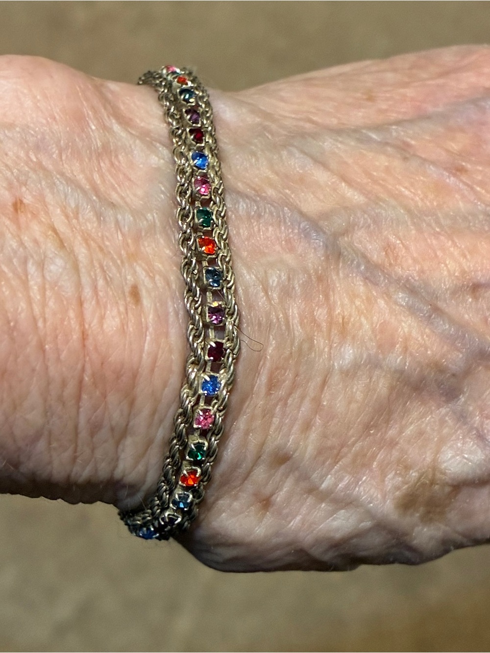 Gold-Tone Multicolor Crystal Chain Bracelet - Elegant Everyday Accent